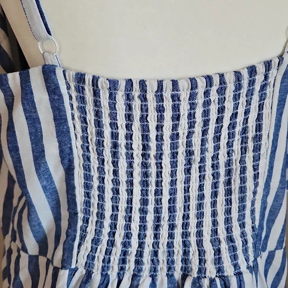 Old Navy XL TALL Dress Striped Linen Blend Coastal Smocked Beachy Nautical - Picture 3 of 10